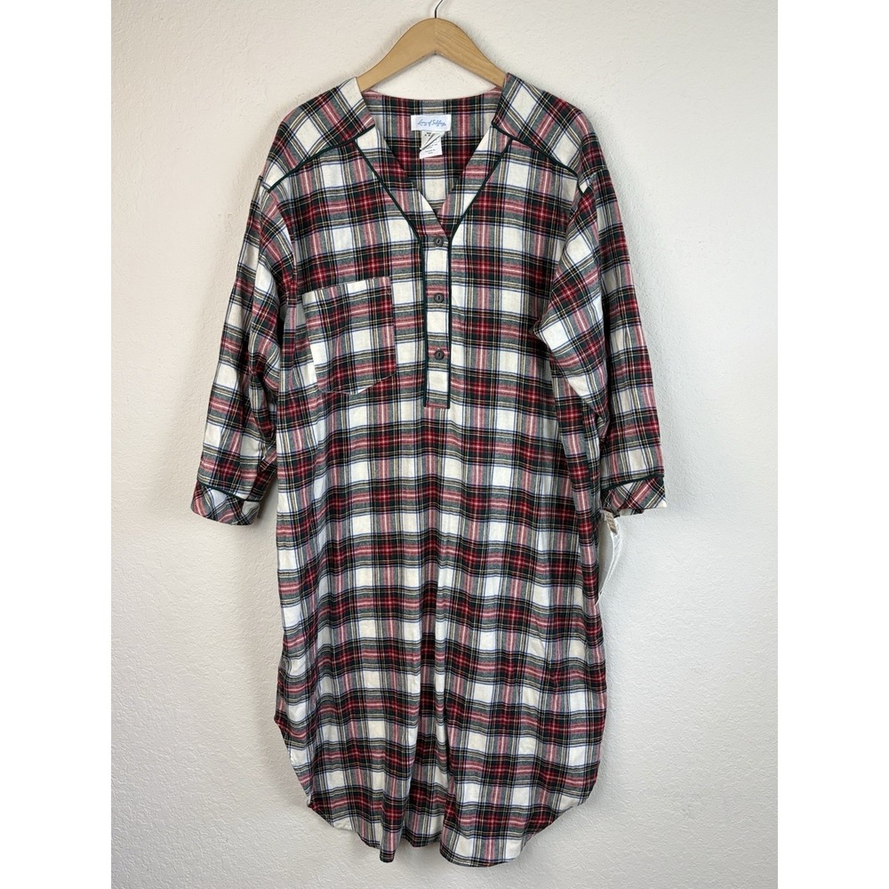 Vtg Lanz Of Sal Flannel Long Night Gown Size 1x Plaid Cottagecore Prairie Cotton